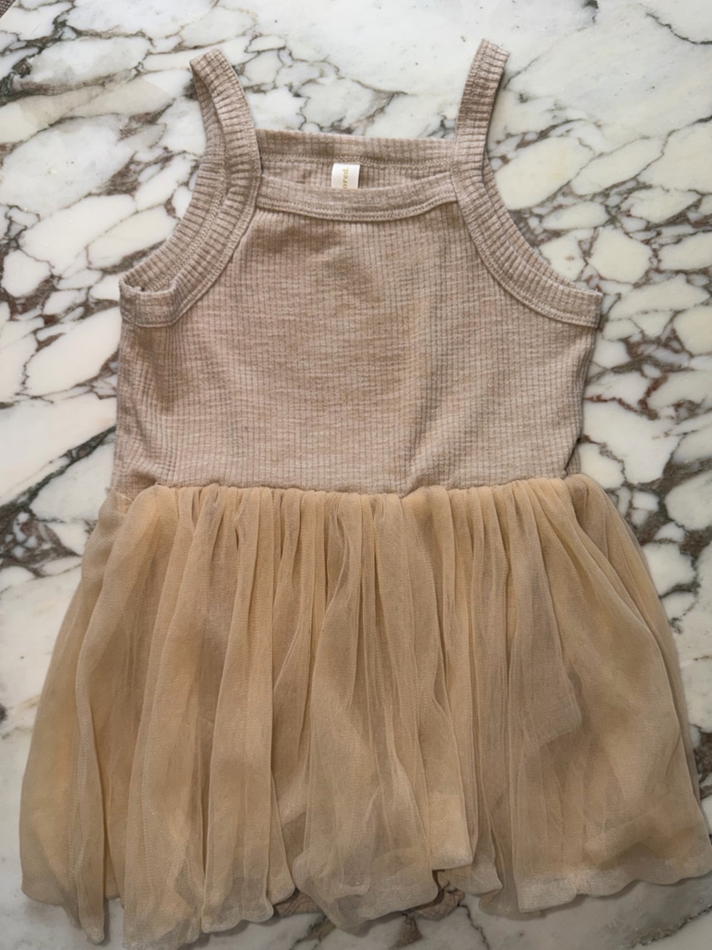 Girls Beige Tulle Tank Dress - Casual Tutu Style